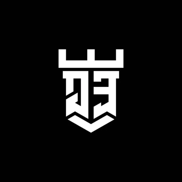 黒の背景に隔離された城の形のデザインテンプレートとQeのロゴの初期のモノグラム — ストックベクタ