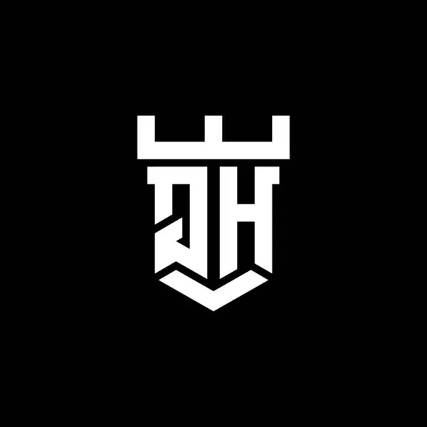 Qh标识首字母 带有城堡形状设计模板 在黑色背景中隔离 — 图库矢量图片