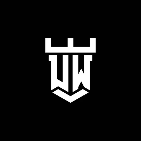 Uw标志的初始主题与城堡形状设计模板隔离在黑色背景 — 图库矢量图片