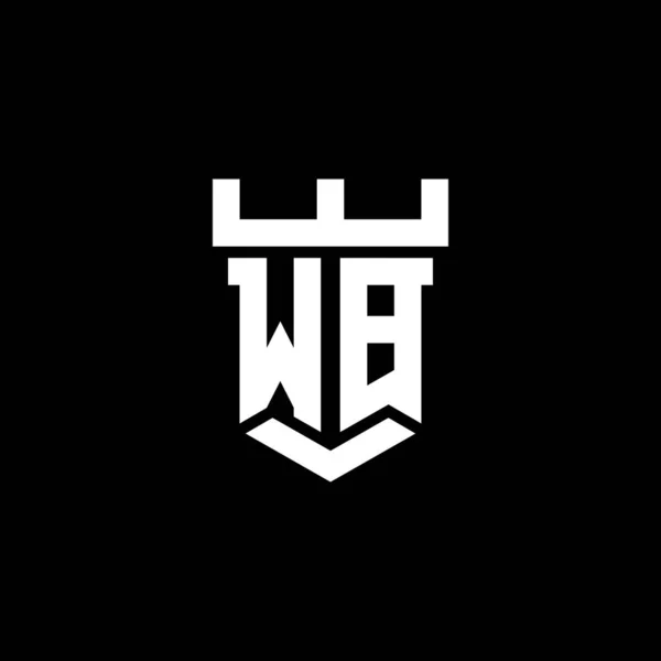 黒の背景に隔離された城の形状スタイルのデザインテンプレートとWbのロゴ初期のモノグラム — ストックベクタ