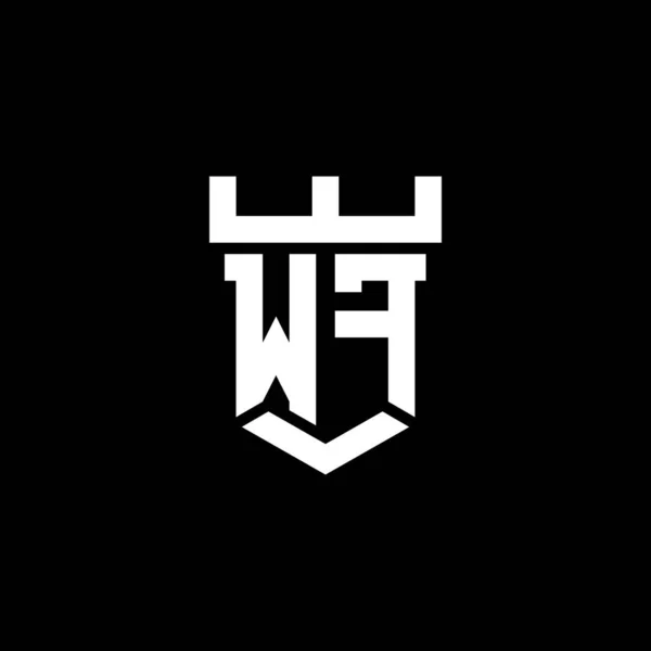 Wf标志的初始主题与城堡形状设计模板隔离在黑色背景 — 图库矢量图片