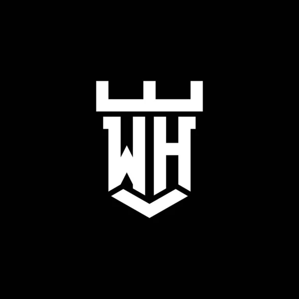 Wh标志的初始主题与城堡形状设计模板隔离在黑色背景 — 图库矢量图片