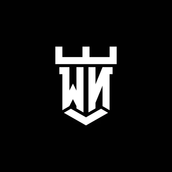 在黑色背景中隔离的带有城堡形状设计模板的Wn标志首字母缩写 — 图库矢量图片