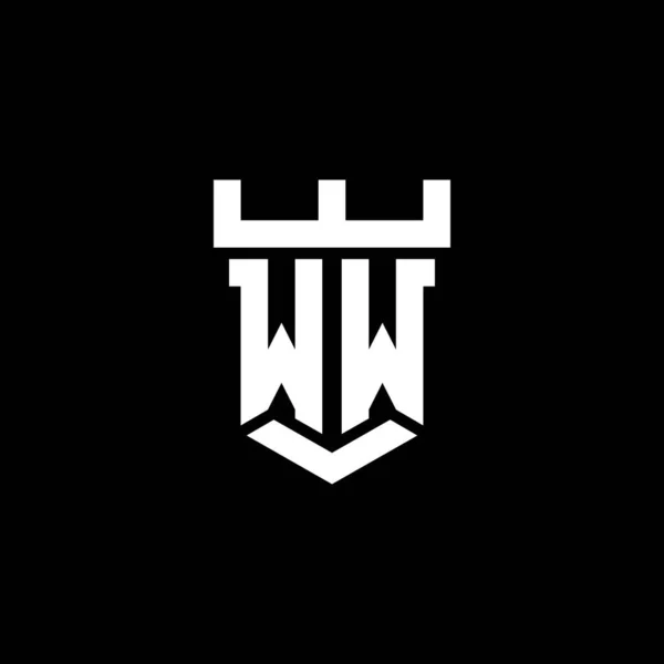 Ww标志的初始主题与城堡形状设计模板隔离在黑色背景 — 图库矢量图片