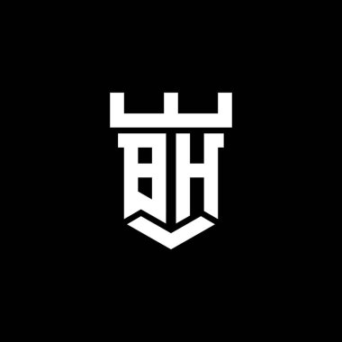Kale şekli tasarım şablonuna sahip ilk BH logosu siyah arkaplanda izole edilmiş