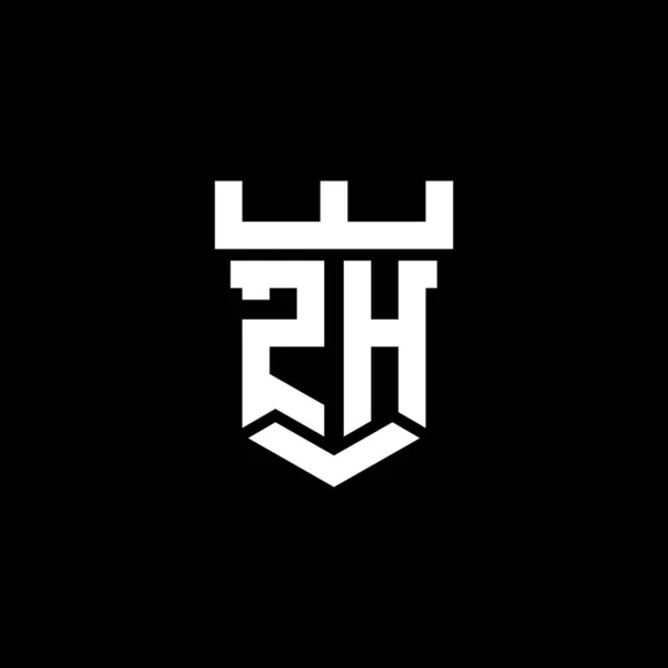 Zh标识首字母 带有城堡形状设计模板 在黑色背景中隔离 — 图库矢量图片