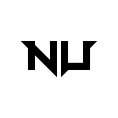 Beyaz arkaplanda izole edilmiş basit modern biçim tasarım şablonu olan NU Monogram logo harfi