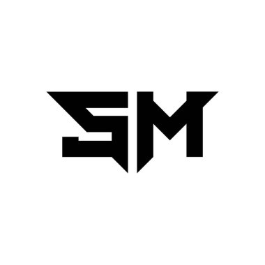 Beyaz arkaplanda izole edilmiş basit modern şekil tasarım şablonu olan SM Monogram logo harfi