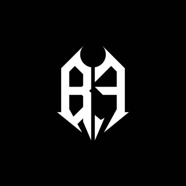 Siyah zemin üzerinde metal şekil tasarım şablonu, metal harf, müzik ve oyun için metal harf içeren BF Monogram logo harfi.