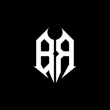 Siyah zemin üzerinde metal şekil tasarım şablonu, metal harf, müzik ve oyun için metal harf içeren BR Monogram logo harfi.