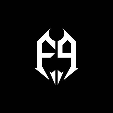 Metal şekilli tasarım şablonu olan FP Monogram logo harfi siyah zemin üzerinde, metal harf, müzik ve oyun için metal harf.