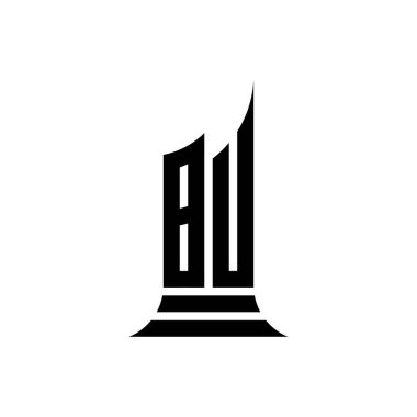 BU Monogram logo harfi beyaz arka planda izole edilmiş bina biçimi tasarımı, emlak mülkü, mimari logo harf oluşturma.