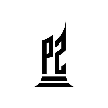 Beyaz arkaplan, emlak mülkü, mimar logo harfi oluşturma üzerine izole edilmiş yapı biçimi tasarımı içeren PZ Monogram logo harfi.