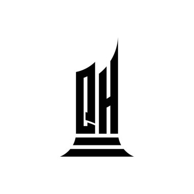 QH Monogram logo harfi beyaz arkaplan, emlak mülkü, mimari logo harf oluşturma üzerine izole edilmiş şekil tasarımı.