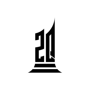ZQ Monogram logo harfi beyaz arkaplan, emlak mülkü, mimari logo harf oluşturma üzerine izole edilmiş şekil tasarımı.