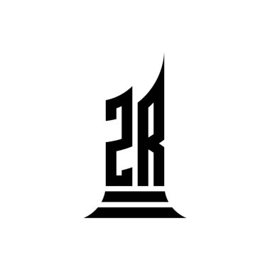 Beyaz zemin, emlak mülkü, mimar logo harfi oluşturma üzerine izole edilmiş bina biçimi tasarımı içeren ZR Monogram logo harfi.