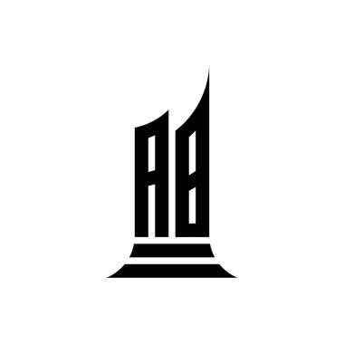 Beyaz arka plan, gayrimenkul, mimar logo harfi oluşturma üzerine izole edilmiş bina biçimi tasarımı içeren AB Monogram logo mektubu.