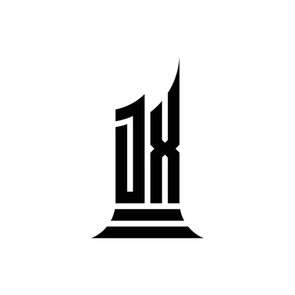 白の背景 不動産 建築家のロゴの手紙の建物の形のデザインとDxモノグラムのロゴの手紙の建物 — ストックベクタ