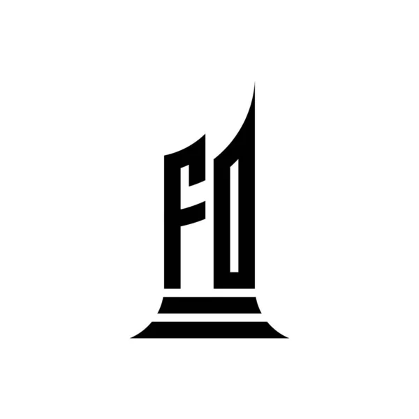 白の背景に隔離された建物の形のデザインとFoモノグラムのロゴの手紙 不動産 建築ロゴの手紙の建物 — ストックベクタ