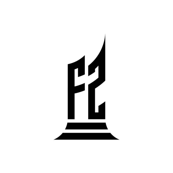 白人の背景 不動産 建築家のロゴの手紙の建物の形のデザインとFzのモノグラムのロゴの手紙の建物 — ストックベクタ