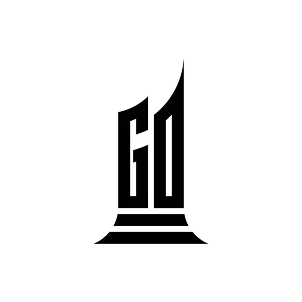白い背景に隔離された建物の形のデザインとGoモノグラムのロゴの手紙 不動産 建築ロゴの手紙の建物 — ストックベクタ