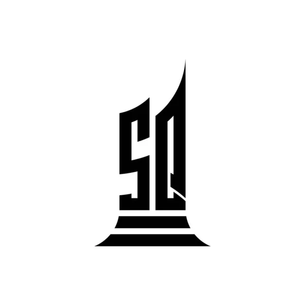 白い背景に隔離された建物の形のデザインとSqモノグラムロゴの手紙 不動産 建築ロゴの手紙の建物 — ストックベクタ