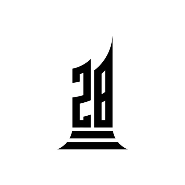 白い背景に隔離された建物の形のデザインとZb Monogramロゴの手紙 不動産物件 建築ロゴの手紙の建物 — ストックベクタ