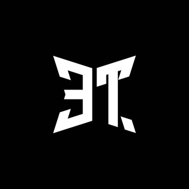 Siyah zemin üzerinde izole edilmiş Cakra geometrik biçim tasarımlı ET Monogram logo harfi, yıldız geometrik logo harfi, monogram harfi mandala