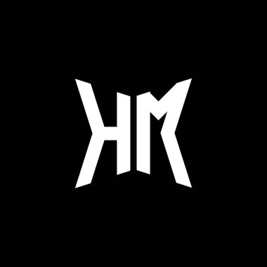 Siyah zemin üzerinde izole edilmiş Cakra geometrik biçim tasarımlı HM Monogram logo harfi, yıldız geometrik logo harfi, monogram harfi mandala