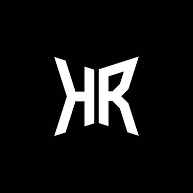 Siyah arkaplanda izole edilmiş Cakra geometrik biçim tasarımlı HR Monogram logo harfi, yıldız geometrik logo harfi, monogram harfi mandala