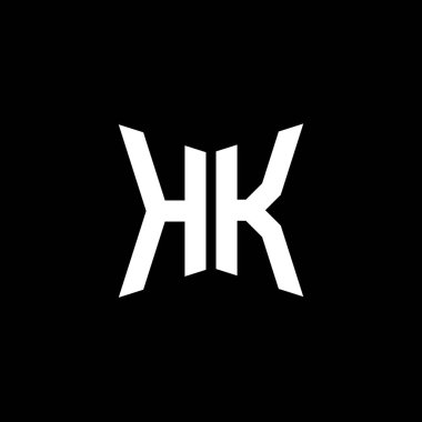 Siyah zemin üzerinde izole edilmiş Cakra geometrik biçim tasarımlı HK Monogram logo harfi, yıldız geometrik logo harfi, monogram harfi mandala
