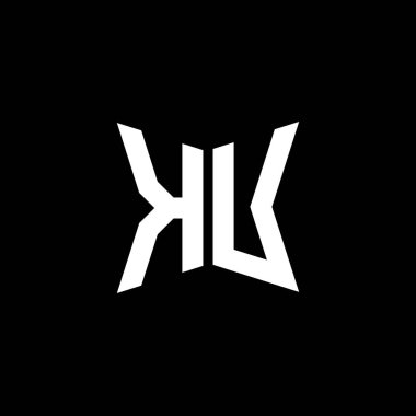 Siyah arkaplanda izole edilmiş Cakra geometrik biçim tasarımlı KU Monogram logo harfi, yıldız geometrik logo harfi, monogram harfi mandala
