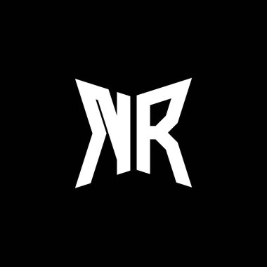 Siyah zemin üzerinde izole edilmiş Cakra geometrik biçim tasarımlı NR Monogram logo harfi, yıldız geometrik logo harfi, monogram harfi mandala