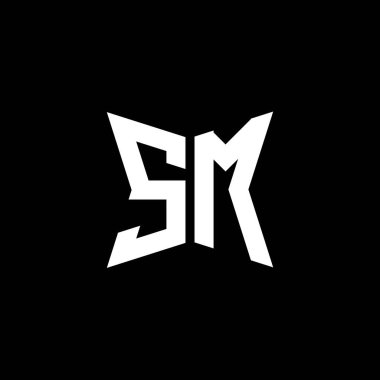 Siyah zemin üzerinde izole edilmiş Cakra geometrik biçim tasarımlı SM Monogram logo harfi, yıldız geometrik logo harfi, monogram harfi mandala