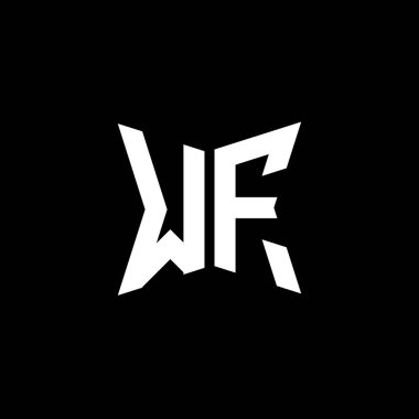 Siyah zemin üzerinde izole edilmiş Cakra geometrik biçim tasarımlı WF Monogram logo harfi, yıldız geometrik logo harfi, monogram harfi mandala