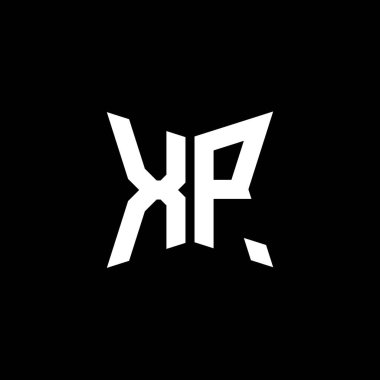 Siyah zemin üzerinde izole edilmiş Cakra geometrik biçim tasarımlı XP Monogram logo harfi, yıldız geometrik logo harfi, monogram harfi mandala