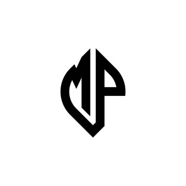 Beyaz arkaplanda izole edilmiş basit şekil biçimi geometrik tasarım şablonuna sahip MP Monogram logo harfi