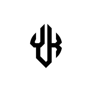 Beyaz arkaplanda izole edilmiş basit şekil biçimi geometrik tasarım şablonuna sahip YK Monogram logo harfi