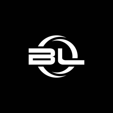 Siyah arkaplanda izole edilmiş BL Monogram logo harfi ve yuvarlak tasarım şablonu