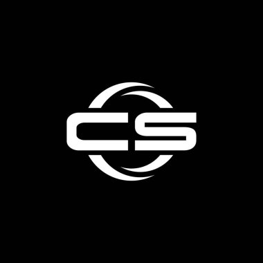Siyah arkaplanda izole edilmiş CS Monogram logo harfi ve yuvarlak tasarım şablonu