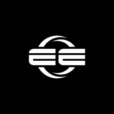 Basit şekil ve yuvarlak dizayn şablonuna sahip EE Monogram logo harfi siyah arkaplanda izole edilmiş