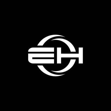 Siyah arkaplanda izole edilmiş EH Monogram logo harfi ve yuvarlak tasarım şablonu