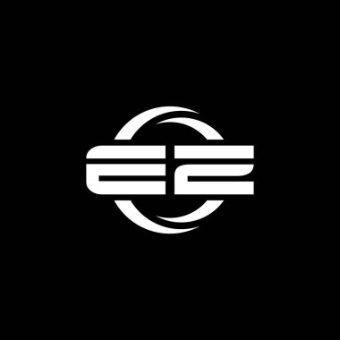 Siyah arkaplanda izole edilmiş EZ Monogram logo harfi ve yuvarlak tasarım şablonu