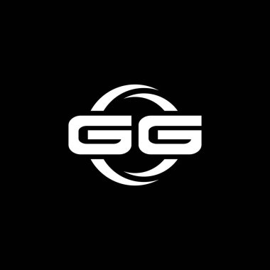 Siyah arkaplanda izole edilmiş GG Monogram logo harfi ve yuvarlak tasarım şablonu