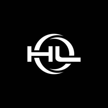 Siyah arkaplanda izole edilmiş HL Monogram logo harfi ve daire şeklinde yuvarlak tasarım şablonu