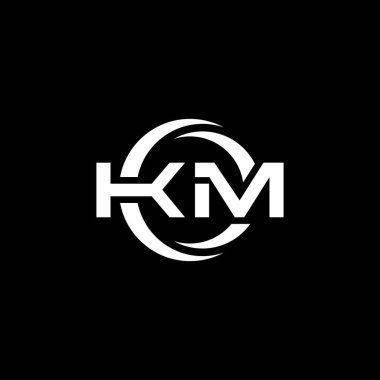 KM Monogram logo harfi basit şekil ve yuvarlak tasarım şablonu siyah arkaplan üzerinde izole