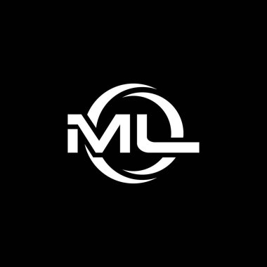 Siyah arkaplanda izole edilmiş ML Monogram logo harfi ve yuvarlak tasarım şablonu