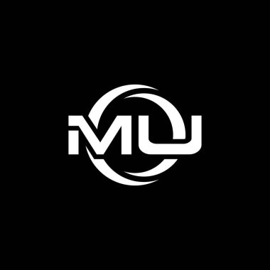 Basit şekil ve yuvarlak tasarım şablonu ile siyah arkaplanda izole edilmiş MU Monogram logo harfi