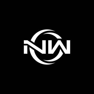 Siyah arkaplanda izole edilmiş NW Monogram logo harfi ve yuvarlak tasarım şablonu