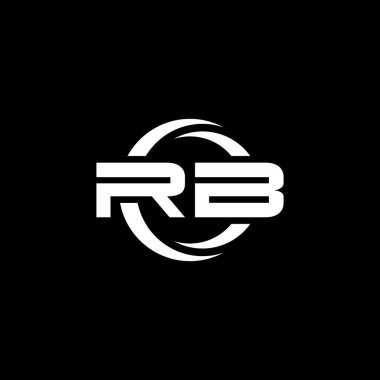 Siyah arkaplanda izole edilmiş RB Monogram logo harfi ve daire şeklinde yuvarlak tasarım şablonu
